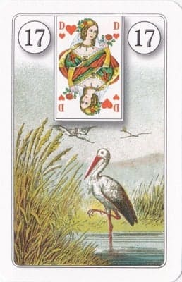 Imagem da Carta 17 do Baralho Cigano: A Cegonha. A foto ilustra o artigo Significado das Cartas do Baralho Cigano ou Petit Lenormand do site Ori Mystyco.