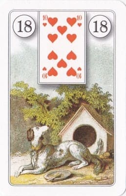 Imagem da Carta 18 do Baralho Cigano: O Cão. A foto ilustra o artigo Significado das Cartas do Baralho Cigano ou Petit Lenormand do site Ori Mystyco.