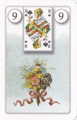 Imagem da Carta 9 do Baralho Cigano: O Buquê. A foto ilustra o artigo Significado das Cartas do Baralho Cigano ou Petit Lenormand do site Ori Mystyco.