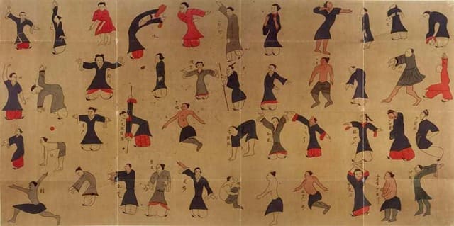 Foto de um pergaminho oriental com as posições do Chi Kung. A foto ilustra o artigo Chi Kung: O que é? Origem e suas aplicações do site Ori Mystyco.