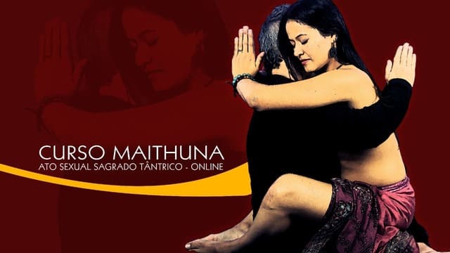 Banner do Curso Maithuna: Ato Sexual Sagrado Tântrico  ministrado por Otávio Leal da Humaniversidade / Humaniamor. Na foto se vê o Otávio Leal com uma roupa preta e uma mulher sentada em cima dele. Eles se entrecruzam com as mãos juntas em forma de oração atrás da cabeça de cada um. A imagem serve para ilustrar o artigo Cura Energética: Prânica, Tântrica e Reiki do site Ori Mystyco.