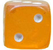 Dado amarelo com a face do número 2. A foto é utilizada para a Tirada de Dados Online Grátis, ou Claromancia Online Grátis do site Ori Mystyco.
