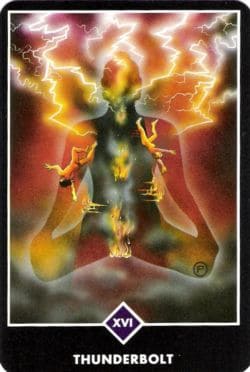 Foto da Carta Raio no tarot Zen Osho usada para ilustrar a página que contém a tiragem de Tarot Zen Osho online grátis - 5 Cartas do site Ori Mystyco.