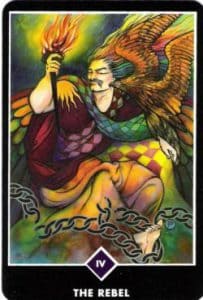 Foto da Carta O Rebelde no tarot Zen Osho usada para ilustrar a página que contém a tiragem de Tarot Zen Osho online grátis - 5 Cartas do site Ori Mystyco.